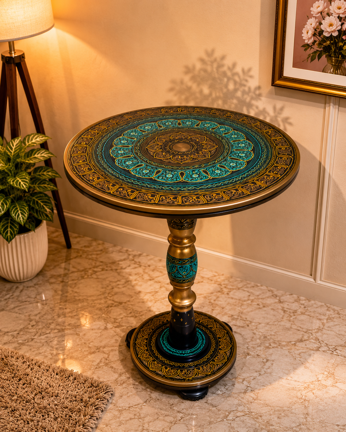 Wooden Handmade Naqshi Art Coffee Table – 16x16 Top | 20 Inches Height ✨