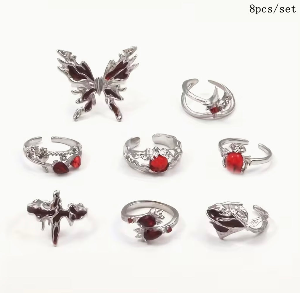 set of 8 - Y2K Gothic Spider Ring Creative Grunge Jewelry Accessories