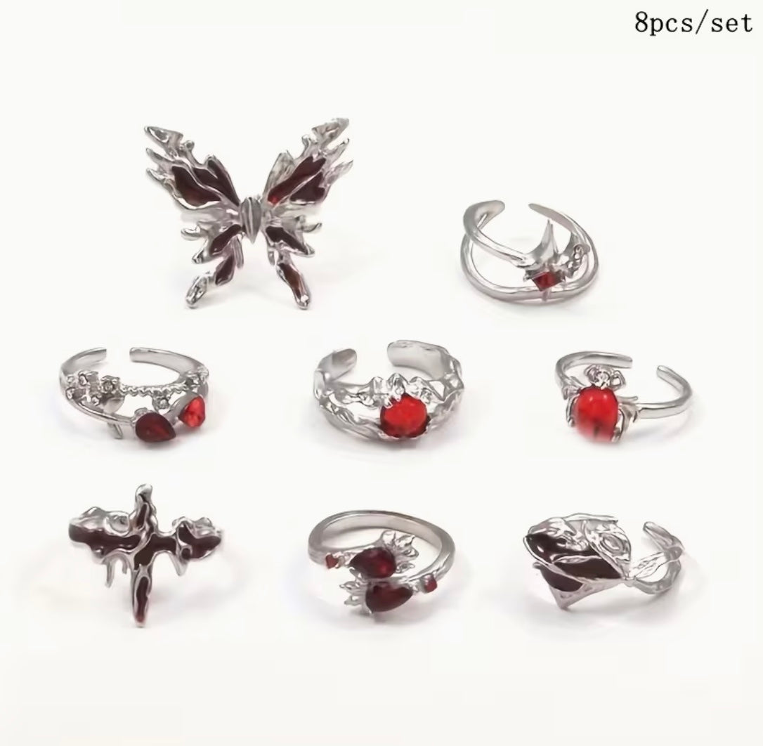 set of 8 - Y2K Gothic Spider Ring Creative Grunge Jewelry Accessories