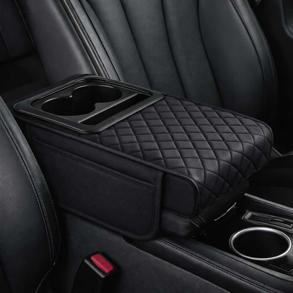 Leather Car Armrest Organizer with Tissue Box & Cup Holder