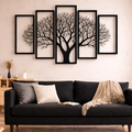5 Frame 3D Wooden Tree Wall Art – Modern Black Home Decor Panels